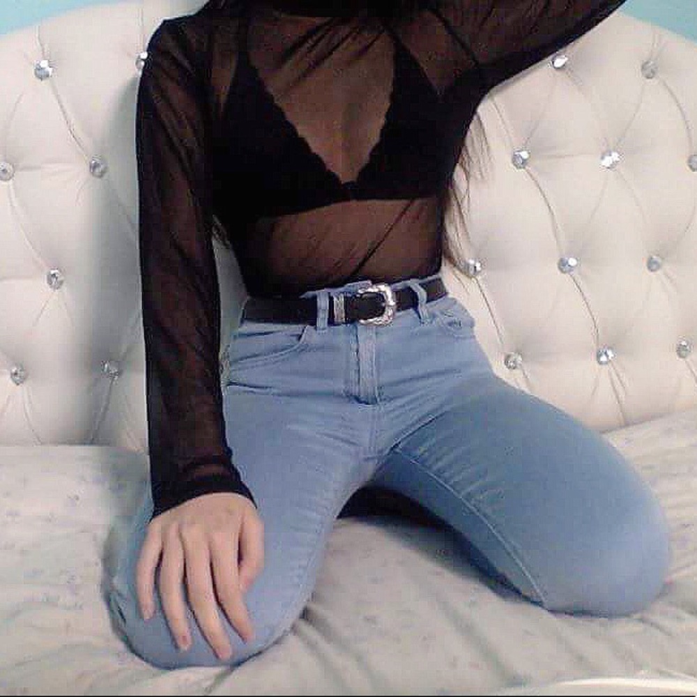 Black Sheer Long Sleeve Top